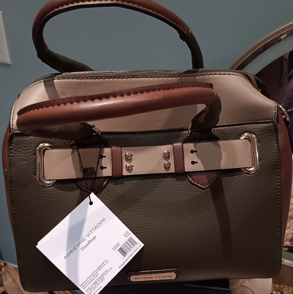 Adrienne Vittadini Two-Tone Satchel in Olive and Beige